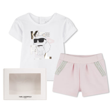 KARL LAGERFELD Playera con short para bebe niña rosa y blanco